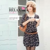 Amanda49 Frills Neckline Elastic Wasit Cotton Half Sleeves Dress--Women's Dresses