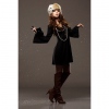 Amanda49 Special Gathered Design Loose Black Puff Sleeves Dress--Women's Dresses