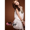 Amanda49 Round Neckline White Chiffon Sleeveless Dress--Women's Dresses