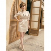 Amanda49 Graceful OL Style Elastic Waist Silks and Satins Stitching Dress