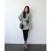 Amanda49 Slim Mix Match Round Neckline Special Button Embellished Green Long Sleeves Knitting Dress With Belt For Women