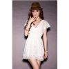 Amanda49 Sexy V Neck Elastic Waist Lace+Cotton Sleeveless Dress--Women's Dresses