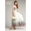 Amanda49 Elastic Waist Flowers Printed Camisole Chiffon White Sleeveless Long Dress--Women's Dresses