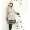 Amanda49 Round Neckline Snow Pattern Apricot Long Sleeves Loose Dress--Women's Dresses