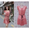 Amanda49 Fashionable Round Neckline Ruffled Hem Design Delicate Chiffon Dress With Belt