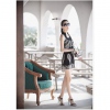 Amanda49 Elegant Personalized Pattern Layered Neckline Black Spandex Mercerized Cotton Women's Sleeveless Dresses