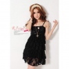 Amanda49 Layered Lace + Sequins Design Black Dress--Women's Dresses