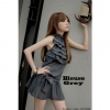Amanda49 Delicate Layered Neckline Embellished Crey Polyester Cotton Elastic Women's Sleeveless Dresses with Belt