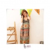 Amanda49 Sexy Deep V-Neckline Orange Chiffon Printed Maxi Dress