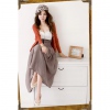 Amanda49 Elastic Waist with Zipper Chiffon Khaki Long Skirt--Women's Dresses