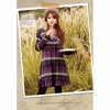 Amanda49 V Neckline Purple Stripe High Elastic Waist Long Sleeves Dress--Women's Dresses