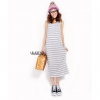 Amanda49 Cute Stripe Loose Cotton Grey Sleeveless Long Dress--Women's Dresses