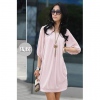 Amanda49 Frills Neckline Chiffon Half Sleeves Hem Pink Dress--Women's Dresses