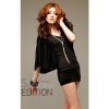 Amanda49 Specially Sleeve Design V-Neck Black Cotton Short Dress--Women's Dresses