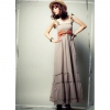 Amanda49 Leaves Shoulder Belt Design Brown Cotton Maxi Dress--Women's Dresses