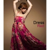 Amanda49 Camisole Elegant Printed Flowers Cotton Red Long Sleeveless Dress--Women's Dresses