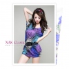 Amanda49 Colourful Polyester Short Sleeve Dresses with Belt Blue--Women's Dresses