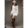 Amanda49 Special Rivet Neckline-embellished White Long Sleeves Loose Dress--Women's Dresses