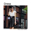 Amanda49 Elegant Layered Lotus Leaf Chiffon and Polyester Short Sleeve Dress with Dazzling Belt