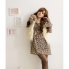 Amanda49 Sexy Leopard High Waist Coffee Chiffon Long Sleeves Loose Dress--Women's Dresses