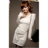 Amanda49 Sweet Lace Pattern Puff Sleeves Hip Fit Dress--Women's Dresses