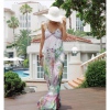 Amanda49 Stylish Deep V-Neckline Bohemian Style Spaghetti Strap Maxi Dress