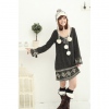 Amanda49 Round Neckline Snow Pattern Black Long Sleeves Loose Dress--Women's Dresses