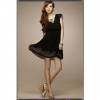 Amanda49 OL Simple Style Black Chiffon with Lace Short Sleeve Dress--Women's Dresses