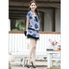 Amanda49 Printed Patterns Blue Cotton Ice Short Sleeve Blouse--Women's Blouses