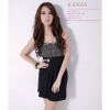 Amanda49 Fashionable Leopard Black Cotton Short Dress--Women's Dresses