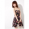 Amanda49 Red Flowers Patterns Cotton Short Dress--Women's Dresses(Black)