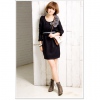 Amanda49 Special Flower Decortion Design with Lining Black Long Sleeves Dress--Women's Dresses