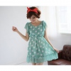 Amanda49 Round Neckline Elastic Waist Design Green Chiffon Short Dress--Women's Dresses