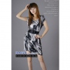 Amanda49 Elegant Frills Side Polyester Grey Short Sleeves Dress--Women's Dresses