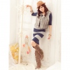 Amanda49 Laconic Blue&Grey Stripes Half Sleeves Dress--Women's Dresses