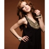 Amanda49 Round Neckline Black Chiffon Sleeveless Dress--Women's Dresses