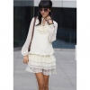 Amanda49 Gathered Design Neckline Sweat Apricot Chiffon Lace Decoration Layered Dress--Women's Dresses