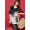 Amanda49 Cute Bow Lace + Cotton Stitching Half Sleeves Dress--Women's Dresses