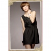 Amanda49 One-Shoulder Oblique Lotus Leaf Shape Design Short Dress--Women's Dresses(Black)