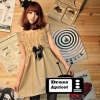 Amanda49 Specially Designed Apricot Leather + Woolen Women's Short Sleeve Dress with Butterfly Tie