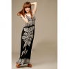 Amanda49 Sexy Deep V-Neck Black Mercerized Cotton Maxi Dress--Women's Dresses