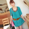 Amanda49 Loose and Comfortable Blue Polyester Half Sleeve Dress--Women's Dresses