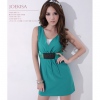 Amanda49 Specially Lace Waist Design M Size Green Blended Cotton Sleeveless Short Dress--Women's Dresses