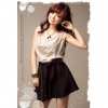 Amanda49 Elegant Sleeveless Cotton + Chiffon Short Dress--Women's Dresses