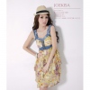 Amanda49 Specially Printed Patterns Yellow Chiffon + Tannin Sleeveless Dress--Women's Dresses