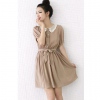 Amanda49 Delicate Lace Collar Design Belted Waist Short Sleeve Dress