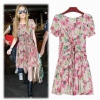 Amanda49 Fashionable Flowers Pattern Pink Sleeves Chiffon Dress--Women's Dresses