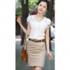 Amanda49 Slim Frills Neckline White Terylene Sleeves Shirt For Women