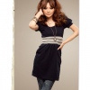 Amanda49 Two Double Pocket Design Dark Blue Cotton Princess Sleeve Dress