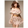 Amanda49 Fresh Style Flounced Double V-Neck Chiffon Short Dress--Women's Dresses